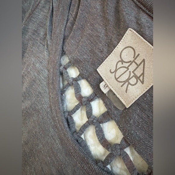 Chaser Grid Cage Back Knot Long Sleeve Tee | Acid Wash Gray | Y2K Vintage | M - Picture 10 of 16